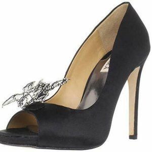 Badgley Mischka Women's  Black 'Reta' Satin Dress Open Toe Heel Shoes